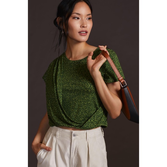 Anthropologie Tops - NWT Anthropologie Draped Tee Cheetah Animal Print Green Small